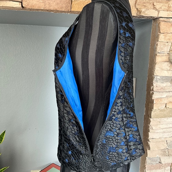 Carlisle Sheer Lace Silk Event Party Top Holiday Elegant Cobalt Blue Black 8 - Picture 6 of 11